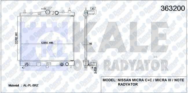 KALE 363200 Su Radyatoru Nissan Micra C+C-Micra Iii-Note (500x381x16) (Al/Pl/Brz) (Otomatik)